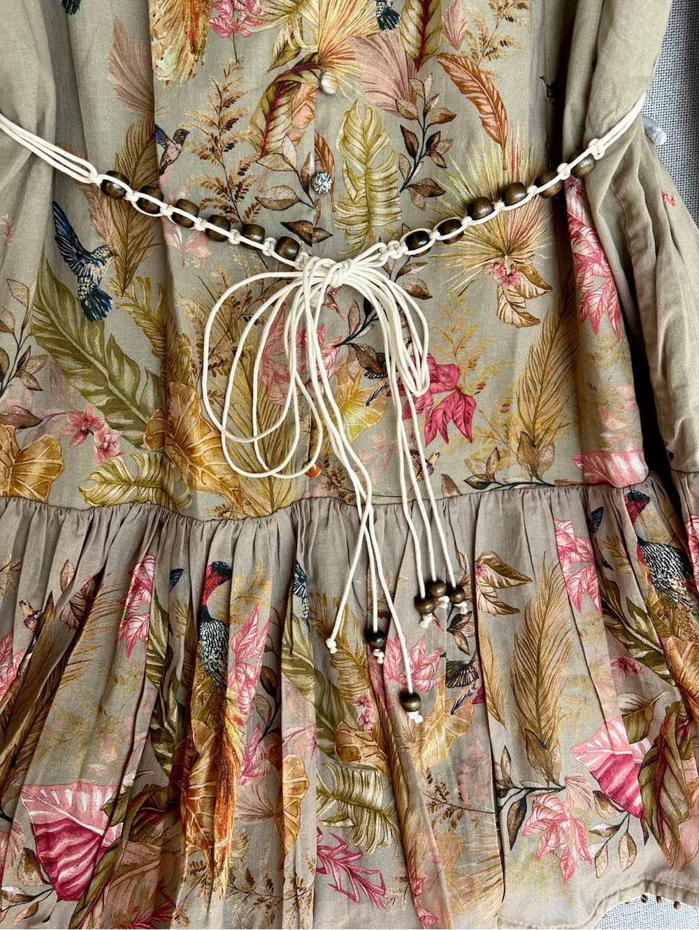 House of Harlow 1960 Floral Birds  wide long sleeve belted mini dress size M - Picture 6 of 16